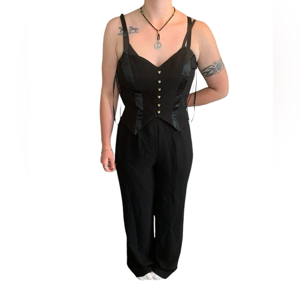 1980s Alberto Makali Jumpsuit Black Tuxedo Sleeveless Racerback VTG 80s size 6